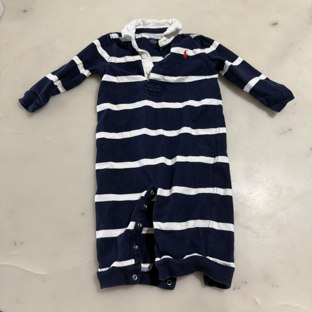 Polo Ralph Lauren Overall Baby’s 9M Jersey Rugby Romper Jumper Striped Preppy